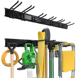 WXCOPON Garage Wall Organizers, 48'' Yard Tool Organizer Wall Mount with 7 Storage Hooks, Sturdy Easy Assembly Heavy Duty Garage Organization, Garden Lawn Tool Organizer for Tools, Skis, Ladders