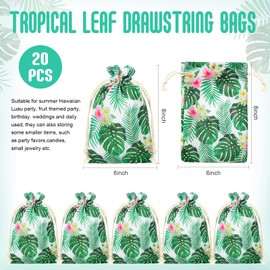 Saintrygo 20 Pcs Tropical Gift goodie Bags Hawaii Luau Party Favor Drawstring Palm Leaf Candy Bags(6 x 8 Inch)