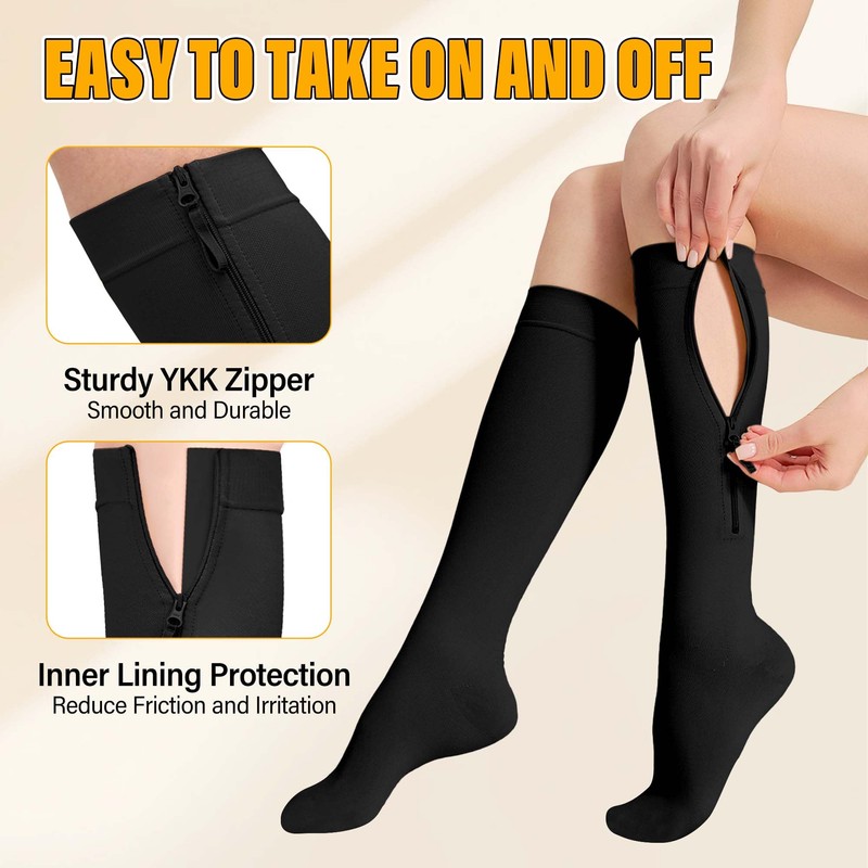 Myshear Zipper Compression Socks Medical, 15-20 mmHg Knee High Zip