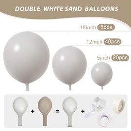 White Balloons Double White Sand Stuffed Balloons White Balloons Different Sizes 18 12 5 Inch for Garland Arch White Balloons Arch Kit For Neutral Baby Shower Bridal Wedding Birthday Party Decor