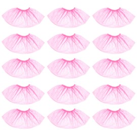 Holibanna 100Pcs Disposable Shoe Cover Thicken Non Woven Overshoes Floor Carpet Protector Elastic Shoe Boot Cover for Home Shop Red Pink