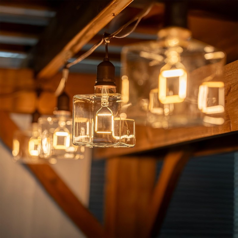 Festive Living LED Cube Light, Unique Edison Bulb with Square