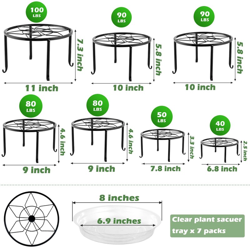 7-pack Metal Plant Stands Indoor Outdoor Rustproof Iron Potted Plant