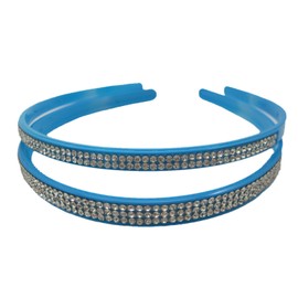 Clear Rhinestone Adorned Adorable Color Headband Set of 2 (Blue)