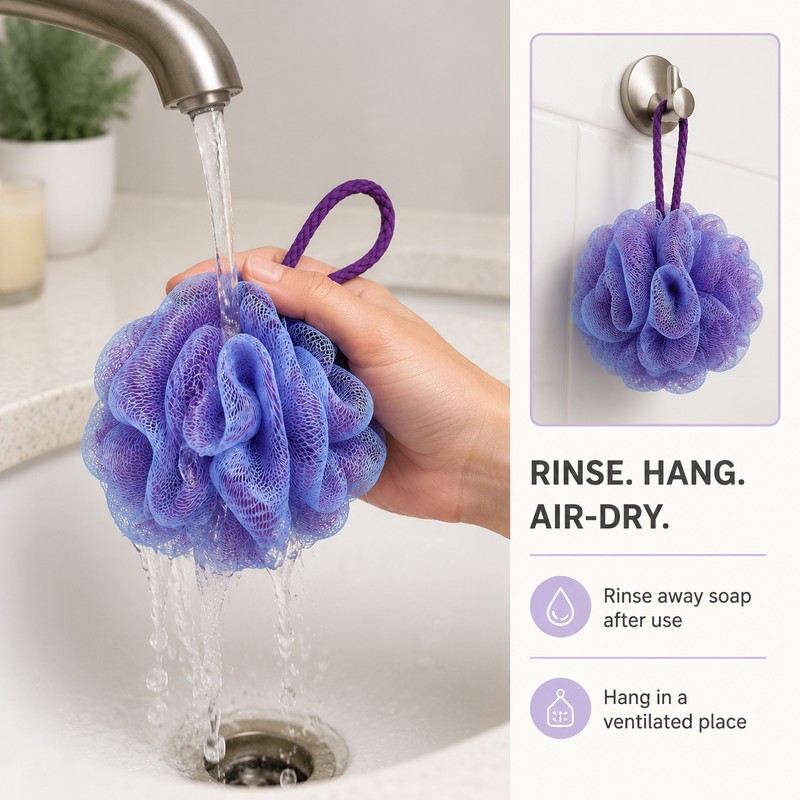 Shower Loofah Bath Pouf – Soft Mesh Body Scrubber with