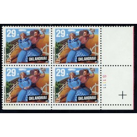 1993 Oklahoma Musical Plate Block of 4 29c Postage, Sc# 2722, MNH, OG