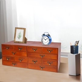 4 Pack Desktop Cabinets, 3-Drawer Vintage Wood Desk Organizer Stackable Units with Label Holders for Herb Storage, Apothecary Diaries, Tea Collection, Cosmetics, Jewelry (Brown)