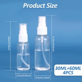 4 Stück 30ml 60ml Sprühflasche zum Befüllen Transparente Kunststoff Feines Nebelparfüm Kleine Sprühflasche Tragbarer Zerstäuber Nachfüllbar Sprühbehälter für Sauber, Hydrat, Hautpflege
