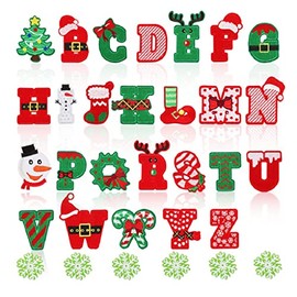 Yalulu 32Pcs A-Z Alphabet Patches, Christmas Letters Iron on Patch Stickers Xmas Decorative Craft Patches Sewing Applique for Clothes Jackets Hats Backpacks Jeans
