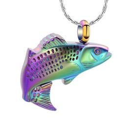 constanlife Cremation Jewelry for Ashes Stainless Steel Fish Shape Design Memorial Urn Necklace Keepsake Jewelry Gift Men Women Multifunction Necklace (Colorful)