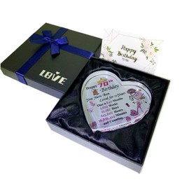 70th Birthday Gifts for Women,70th Birthday Gifts for Wife, Grandma, Mum, Sister ,Heart Crystal Keepsake,Unique 70th Birthday Present Ornament Collection for Her