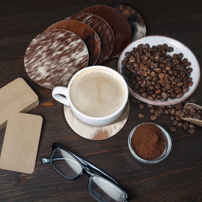 Hushee 12 Pcs Cowhide Coasters Round Natural Leather Cowhide Drink