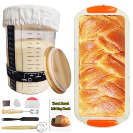 OLHAMOR 34oz Sourdough Bread Starter Kit,with Silicone Toast Mold, Sourdough Fermentation Jar Scraper, Cloth Cover And wooden cover,Reusable Sour Dough Starter Jar