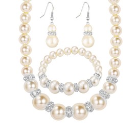 TOFBS Pearl Necklace Earrings Bracelet Jewellery Set Pearl Jewellery Set for Women Girls Bridal Weddings Party Birthday Anniversary Christmas Mothers Day Valentine's Day Gifts (Set 2)