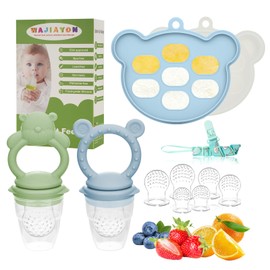 WAJIAYON Baby Breastmilk Popsicle Molds & Baby Fruit Feeder (4 Pack), Baby Food Freezer Tray Storage Containers, Silicone Teething Pacifier Feeder and Teether for Babies,Baby Feeder（Green）