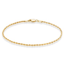 Miabella 18K Gold Over Sterling Silver Italian 2mm, 3mm Diamond-Cut Braided Rope Chain Bracelet for Men Women, Solid 925 Made in Italy (2mm - Length 6.5 Inches (X-Small))