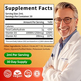 Vitamin D3 K2 Drops with MCT Oil 10000 IU - Maximum Strength Liquid Vitamin, Non-GMO Liquid D3 for Faster Absorption and Immune & Mood Support, Bone & Teeth Health (Strawberry, 4 Fl OZ)