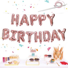 Happy Birthday Balloons, 16 Inch Foil Letter Rose Gold Banner Balloons Self Inflating for Birthday Decorations