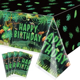 4 Pack Reptile Birthday Tablecloth, 51x87'' Reptiles Snake Lizard Alligator Turtle Table Cover, Plastic Disposable Jungle Swamp Wilderness Decorations for Kids Boys Birthday Party Decor Supplies