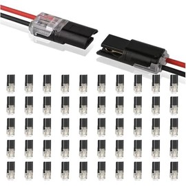 50pcs Double Wire Plug in Connector, 2 Pin 2 Way Low Voltage Wire Connector, D2 Fast Connect Plugs for Cable Outer Diameters Ranging from 1.5mm - 2.1mm