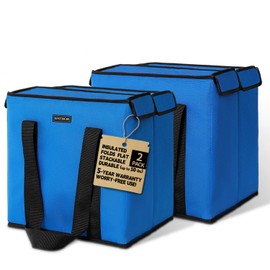 HATHOR Insulated Grocery Bags Foldable Reusable, Stackable Insulated Tote Bags for Keeping Cold and Hot, Holds up to 30 lbs (2pack) Royal Blue