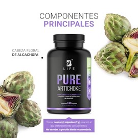 Alcachofa pura de 240 Cápsulas 500 mg. Ingredientes naturales. Pure Artichoke B Life.