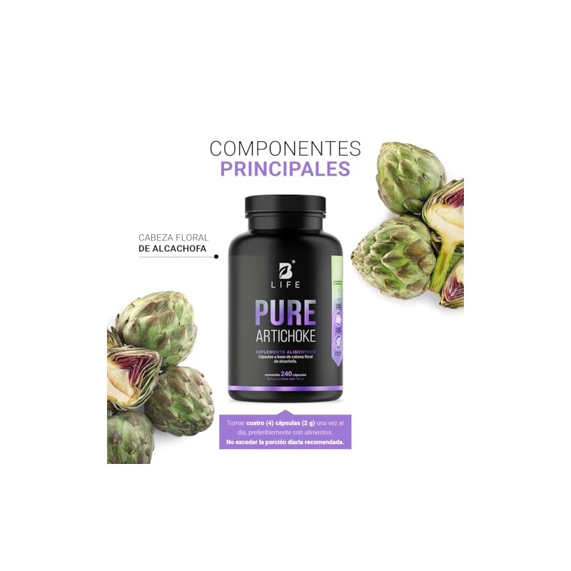 Alcachofa pura de 240 Cápsulas 500 mg. Ingredientes naturales. Pure