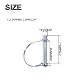 DTGN 10mm x 100mm (DxL) Shaft Locking Pin - 2Pack - Good for Farm Trailers Lawn - Carbon Steel Round Trailer Coupler Pin - Silver Tone