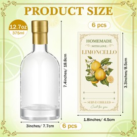Funnymoom 6 Set 12.7 oz Limoncello Glass Bottles Gift with Airtight Lid Cap Homemade Limoncello Bottles with Labels Cork Stopper for Home Brewing Beer Beverages Liqueur Wedding Baby Shower Favors