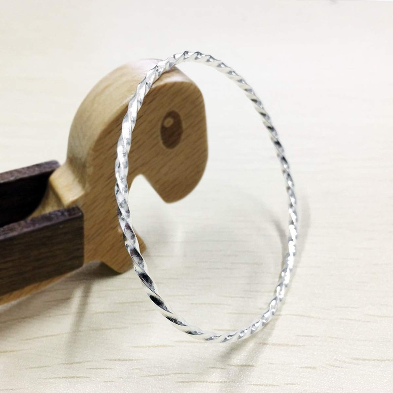 Mecool S925 Sterling Silver Bracelet Solid Twisted Bangle Bracelet Stackable