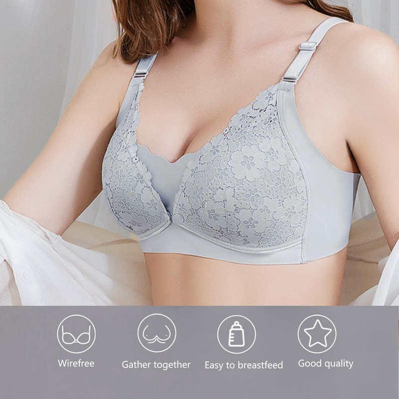 Women's Breastfeeding Bra Soft Lace Front Closure Thin Comfy Seamless