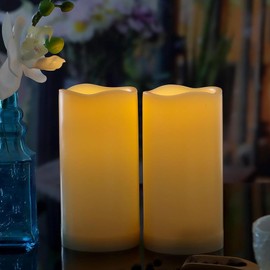 EZiKitchen 2 Pack 6'' Outdoor Battery Operated Candles with Timer Flameless LED Flickering Candles Waterproof Electric Pillar Decorative Candle for Wedding Party Home Lantern Garden