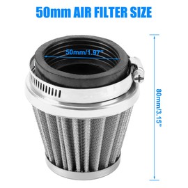 CMIYETO 50mm Air Filter for PWK21 24 26 28 30 32 34 Carburetor 70cc 100cc 110cc 125cc 150cc 200cc Engine for Honda Yamaha Suzuki Kawasaki ATV Go kart Moped Scooter Motorcycle Pit Dirt Bike Part Silver