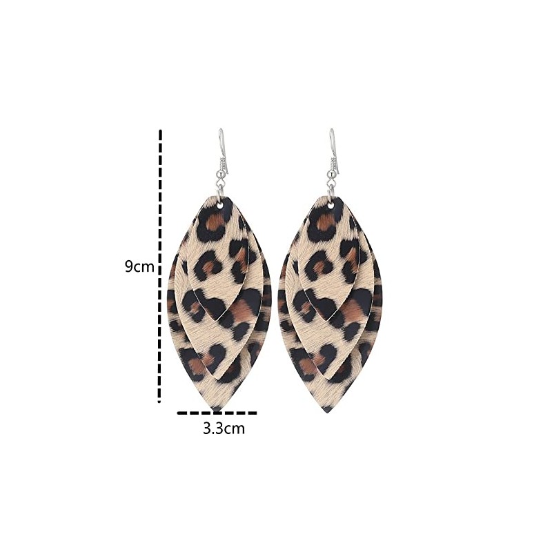 Lightweight Petal Leather Earrings Three Layered Teardrop Dangle Leaf Shape