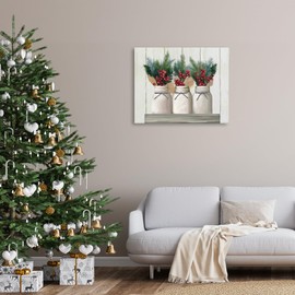 Stupell Industries White Country Jars with Christmas Berry Bouquets, Design by Ziwei Li Canvas Wall Art, 30x40