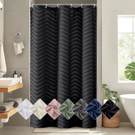 OVZME Small Stall Boho Shower Curtain for Bathroom, Black Half Size Textured Tufted Chevron Striped Cloth, Modern Minimalist Protect Privacy Bathroom Shower Curtain, 36Wx72L Inches