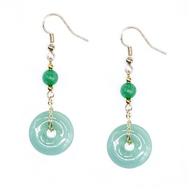 Jade Earrings for Women, Vintage Chinese Gold-Plated Green Jade Donut Drop Earrings, Healing Earrings with Good Fortune, Chinese Hanfu Jewelry Accessory for Women, Gift