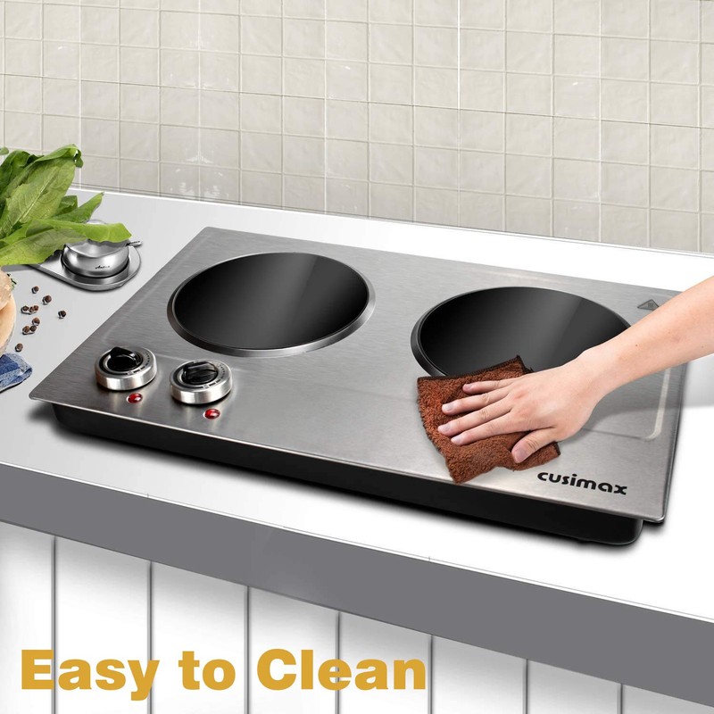 Double Burner, CUSIMAX 1800W Ceramic Electric Hot Plate for Cooking,