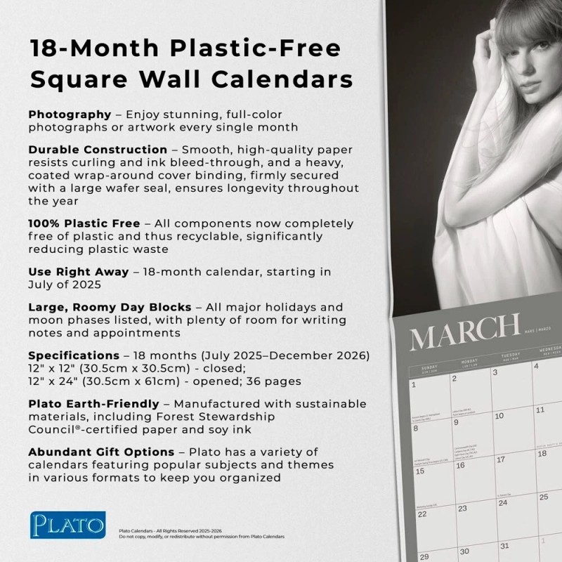 Plato Taylor Swift | 2026 12x24" 18 Months Square Wall