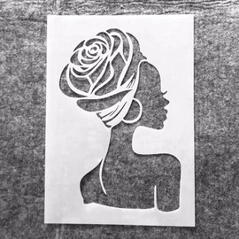 TIAMECH A4 Reusable African Girl Stencil for Painting - Fashion Hairstyle & Hoop Earrings Lady Layering Template, DIY Wall Art, Wood Furniture, Scrapbook & Crafts (8.3x11.7inch)