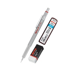 rOtring 600 0.7 mechanical pencil Silver with HB 0.7 refill pack and Eraser Tikky 30