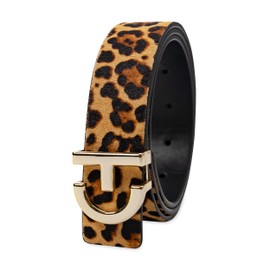Cole Haan Women's Ch Logo Plaque Buckle Belt, Leopard, Large