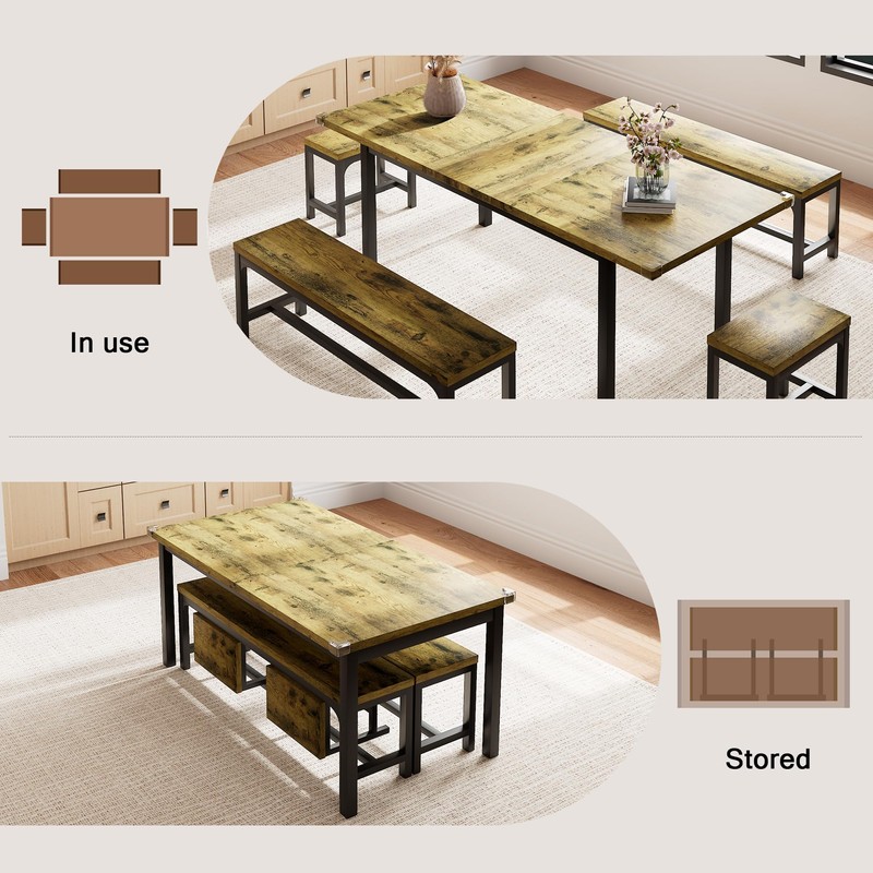 Einhomn 5 Piece Dining Table Set for 4-6, 63" Extendable