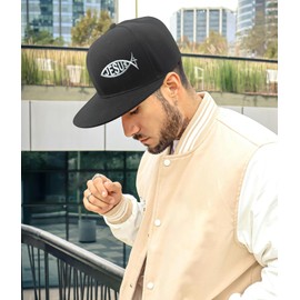 Embroidery Flat Bill Hats for Men Snapback Hats for Men Christian Jesus Cross Hat Mens Snap Back Flat Brim Black Baseball Cap Mens Adjustable Funny Fitted Trucker Hat for Hip Hop Skateboard Golf Gifts