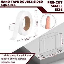 1 Pack Double Sided Nano Tape Squares 0.8" Precut Thin Nano Tape with Acrylic Dispenser Box Clear Strong Adhesive Glue Dots Double Sided Sticky Putty for Poster Wall Hanging Crafts Removable(Tape+Box)