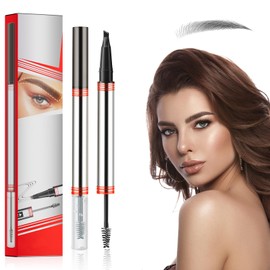 2 in 1 3D Microblading Eyebrow Pencil, 3D Eyebrow Pencil with Eyebrow Gel, Eyebrow Pen with 4 Fork Tip, Liquid Eyebrow Pen, Long-lasting Waterproof Eyebrow Pencil, Creates Natural Looking(Dark Brown)