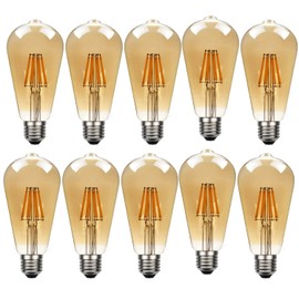LEDSone Vintage LED E27 Bulb, ST64 8W(60 Equivalent), LED Filament Dimmable Screw Bulb, Warm White 2700K Amber Glass 800lm, Retro Style Energy Efficient Squirrel Cage Lighting - Pack of 10