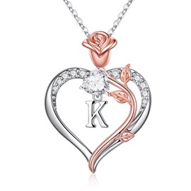STORUP Necklace Gifts for Women - Rose Heart Initial Necklace Letter K Necklaces for Women Jewelry Gifts Christmas Mothers Day Valentines Birthday Gifts for Her Mom Wife Anniversary