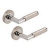 Excel Aura Passage Door Handles on Round Rose, Satin Nickel/Polished
