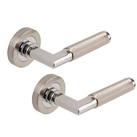 Excel Aura Passage Door Handles on Round Rose, Satin Nickel/Polished Chrome
